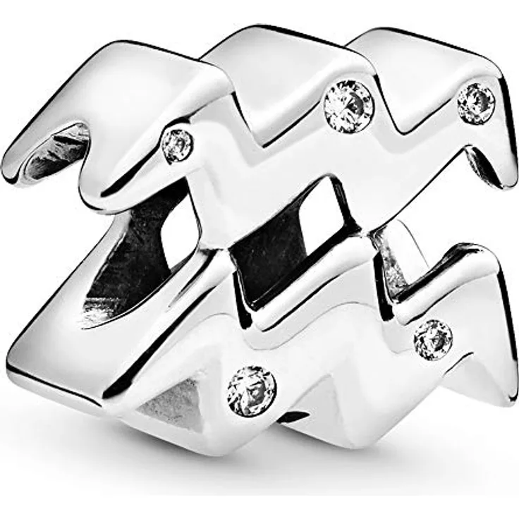 PANDORA Charm "Sternzeichen Wassermann" 798415C01, zweiseitiger Charm aus Sterling-Silber mit Cubic Zirkonia, ohne Box