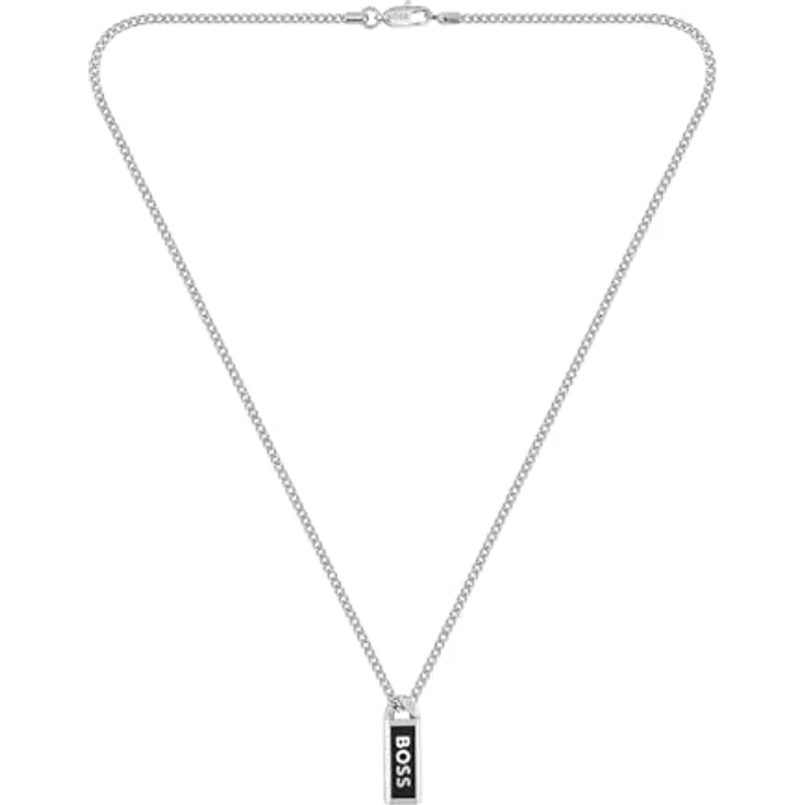 BOSS KASSY EMBLEM Herren-Halskette, Edelstahl mit Anhänger aus schwarzem Email, 558 mm, sicherer Karabinerverschluss – Bild 1