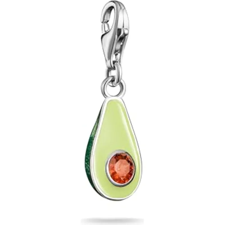 THOMAS SABO Charm-Anhänger Avocado, aus recyceltem 925 Silber mit Zirkonia, silberfarben, braun, grün, ca. 26 mm hoch, Karabinerverschluss