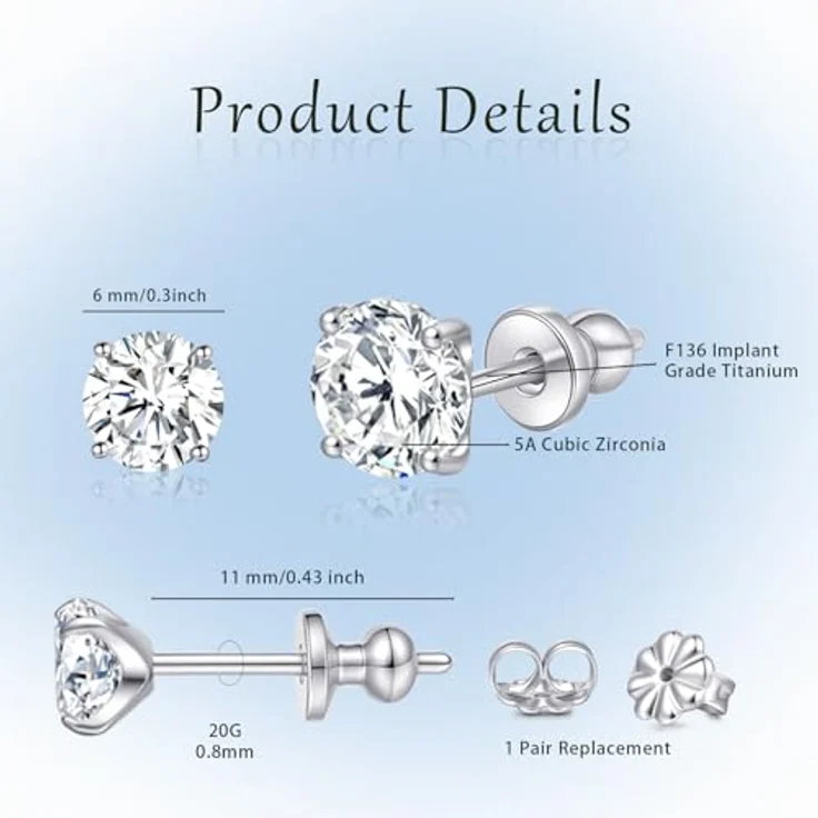 Limerencia G23 Reintitan Ohrringe mit kubischen Zirkonia, hypoallergen, 4mm, für Damen und Mädchen, elegantes Design für jeden Anlass – Bild 3