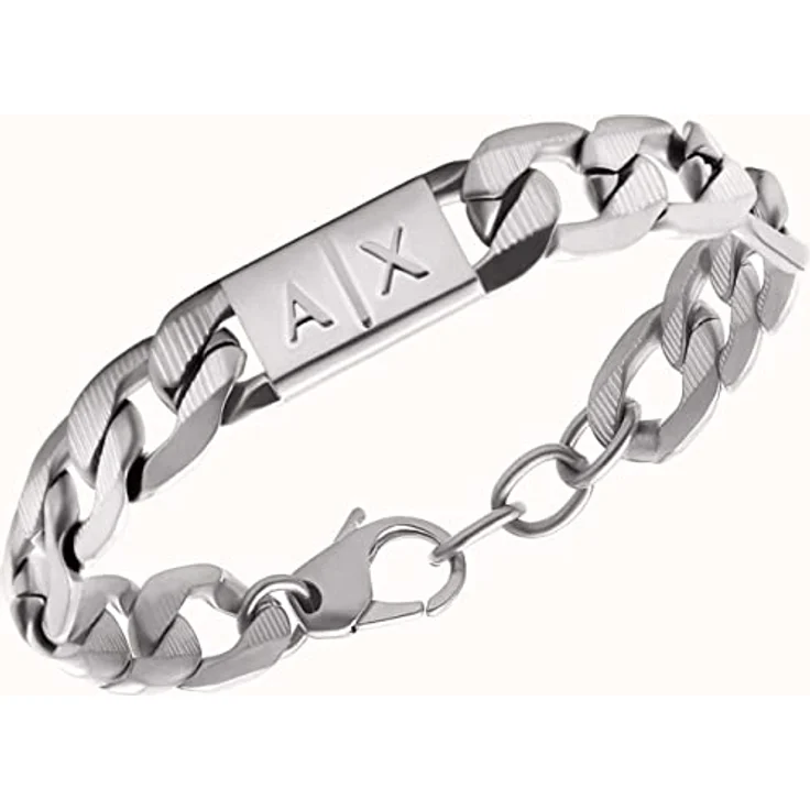 Armani Exchange AXG0077040 Herren-Armband, Silbernes Edelstahlarmband mit Matte Finish, Länge: 190mm+35mm, Breite: 18mm, Hummerverschluss – Bild 2