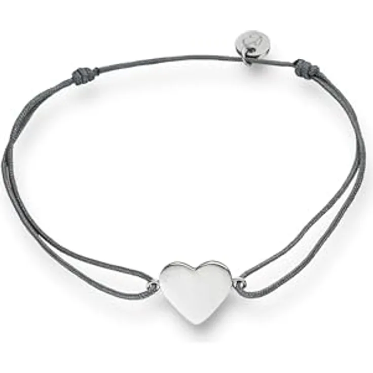 GLANZSTÜCKE MÜNCHEN Damen-Textilarmband grau Herz Sterling Silber, flexibel von 15-22 cm, Herzarmband mit Anhänger und Schmuckverpackung