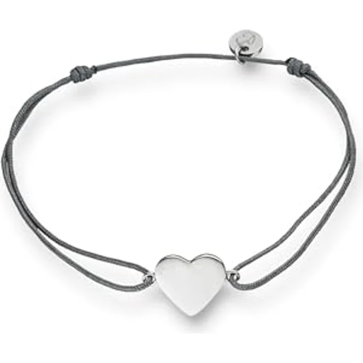 GLANZSTÜCKE MÜNCHEN Damen-Textilarmband grau Herz Sterling Silber, flexibel von 15-22 cm, Herzarmband mit Anhänger und Schmuckverpackung – Bild 1