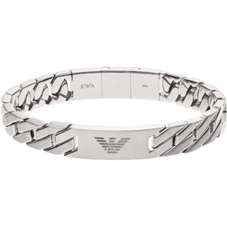 Emporio Armani Herren-Edelstahlarmband, Silber-Grau, Karabiner-, Schieber- oder Magnetverschluss, 18,5 cm – Bild 1