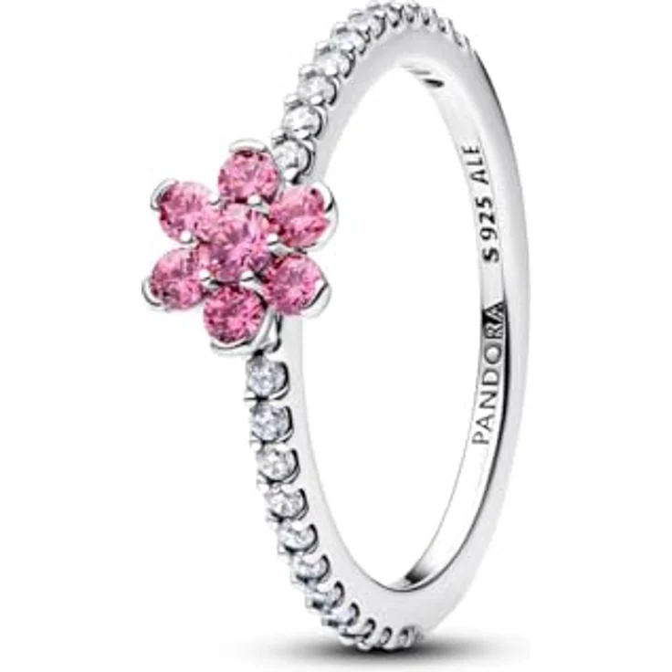 PANDORA Ring Rosa Blume funkelnd, 925 Sterling Silber mit Cubic Zirkonia, Damen Ring mit erhöhter Blüte und Pavé Ringschiene, Größe 56, 194499C02-56 – Bild 1