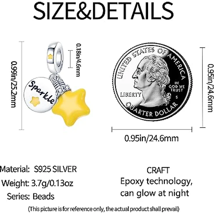 HappyStar 925 Sterling Silber I LOVE MOM Charms, Dangle Bead Anhänger für Pandora Armbänder, leuchtet im Dunkeln, inkl. Silbertuch und Geschenktasche – Bild 5