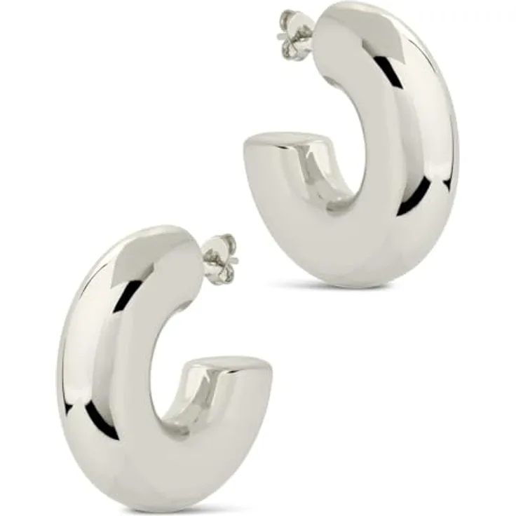 Elegance 11 designs Wasserdichte, klobige Silbercreolen, 30 mm, leichte, hypoallergene Edelstahl Ohrringe für Damen, laufen nicht an, handgefertigt, in Geschenkbox