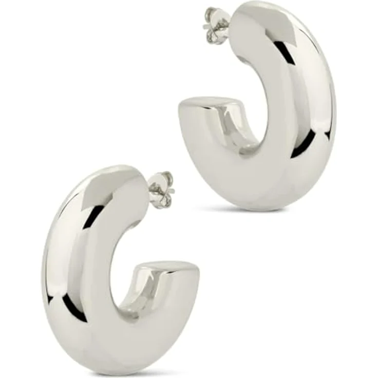 Elegance 11 designs Wasserdichte, klobige Silbercreolen, 30 mm, leichte, hypoallergene Edelstahl Ohrringe für Damen, laufen nicht an, handgefertigt, in Geschenkbox – Bild 1