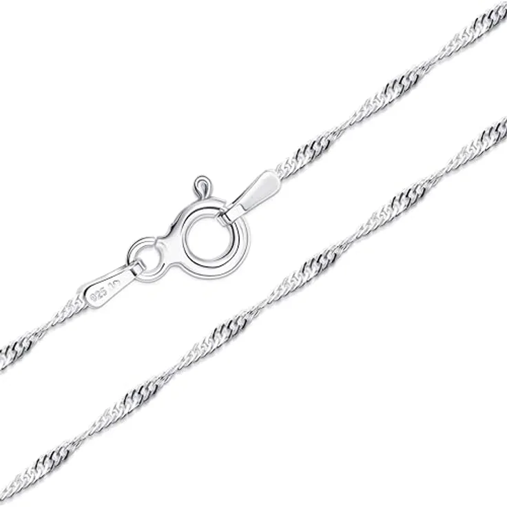 Amberta 925 Sterling Silber Halskette für Damen und Herren, Super Dünne Singapurkette, 50 cm, Hochglanzpoliert