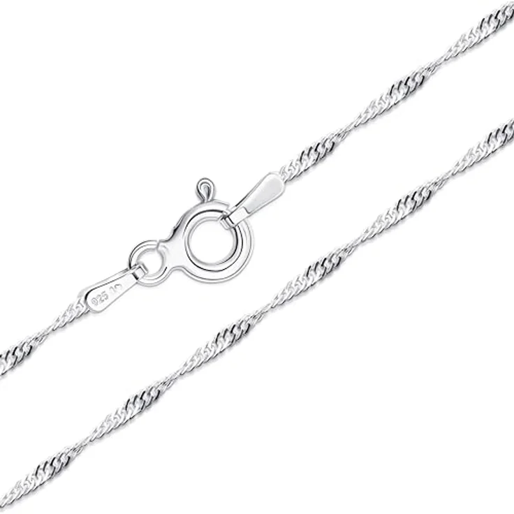 Amberta 925 Sterling Silber Halskette für Damen und Herren, Super Dünne Singapurkette, 50 cm, Hochglanzpoliert – Bild 1