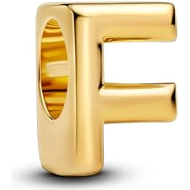 PANDORA Buchstabe F Alphabet-Mini-Charm aus Sterling Silber mit 14 Karat Vergoldung, Maße: 6,2 x 8,2 x 6 mm, kompatibel mit Moments – Bild 1