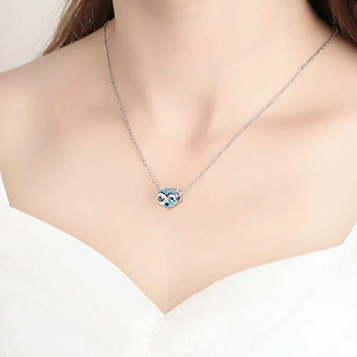 BIZK Damen Unendlichkeit Geburtsstein Charm Anhänger, 925 Sterling Silber mit blauem Zirkon für März, kompatibel mit europäischen Armbändern, ideal als Geburtstagsgeschenk – Bild 4