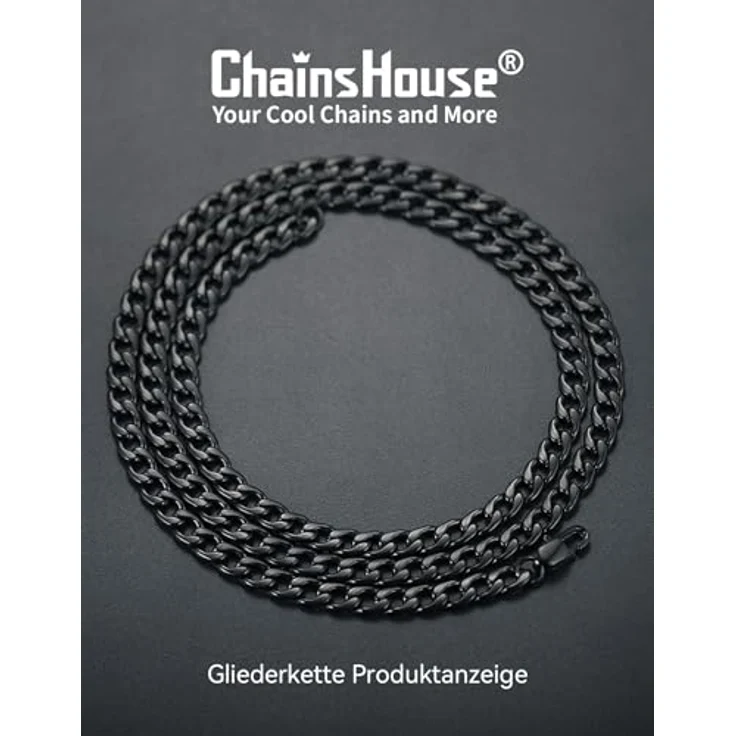 ChainsHouse Choker Damen Edelstahl Panzerkette 5mm, 36cm lange schwarze Gliederkette ohne Anhänger, Halsschmuck für Kinder und Mädchen – Bild 4
