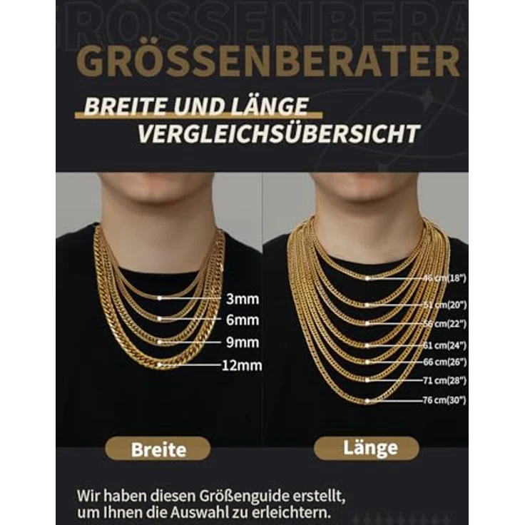 FindChic Panzerkette Herren Gold 6mm massiv, Cuban Link Chain 71cm, hochglanzpoliertes Metall, in Geschenkebox für Weihnachten und Valentinstag – Bild 4