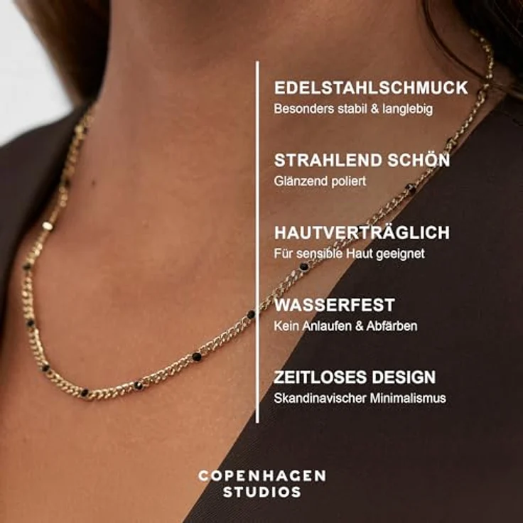 Copenhagen Glittery Halskette, silber, Damenkette aus poliertem Edelstahl mit Strasssteinen, verstellbare Länge, wasserfest – Bild 3