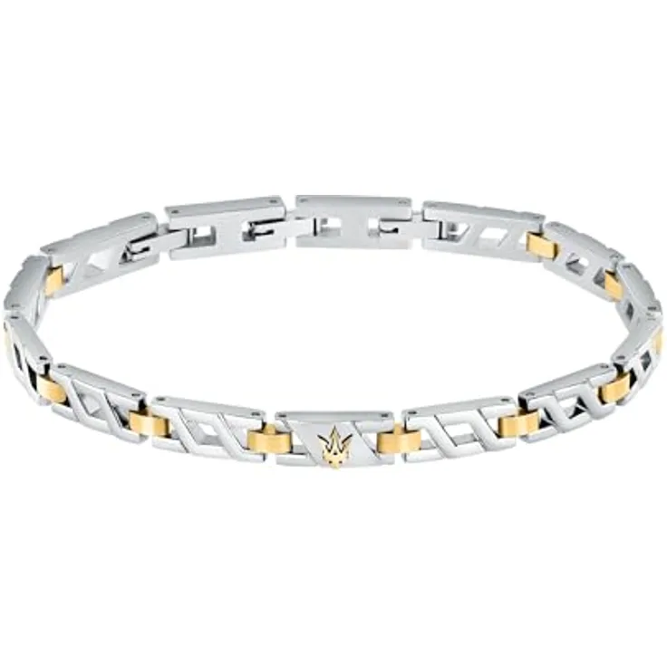 Maserati Stahlarmband, IP-Gelbgold, Herrenarmband mit zentralem Dreizack, 18,5 + 3 cm, Iconic Collection – JM124AVD38