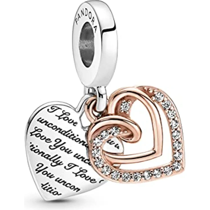 PANDORA ROSE Charm-Anhänger Verschlungene Herzen, Silber mit 14k rosévergoldet, Zirkonia, Gravur „I Love You Unconditionally“ – Bild 1