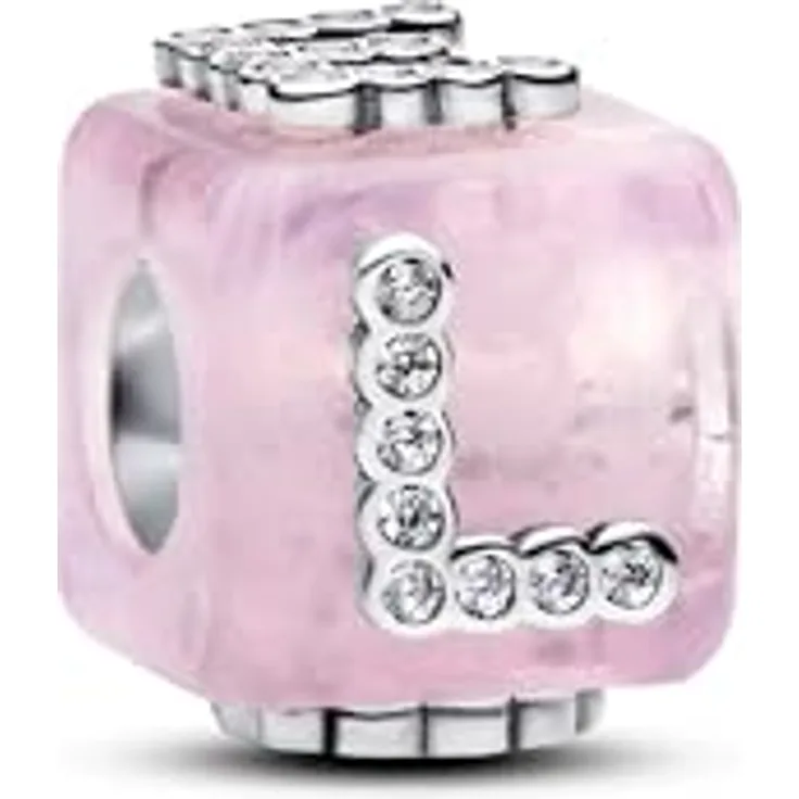 PANDORA Moments Rosafarbener Murano-Glas Liebeswürfel Charm aus Sterling Silber mit Zirkonia, kompatibel mit Moments Kollektion, 794433C01