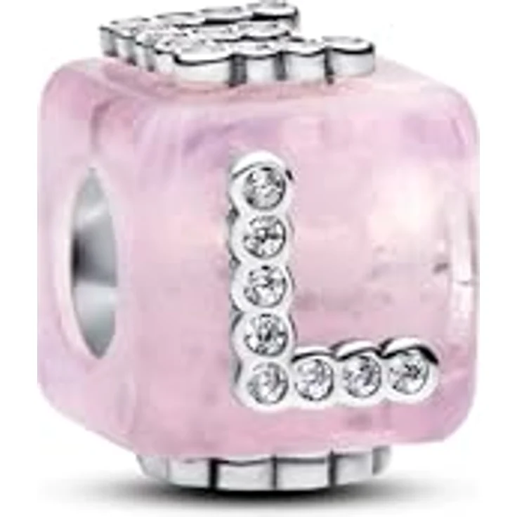 PANDORA Moments Rosafarbener Murano-Glas Liebeswürfel Charm aus Sterling Silber mit Zirkonia, kompatibel mit Moments Kollektion, 794433C01 – Bild 1