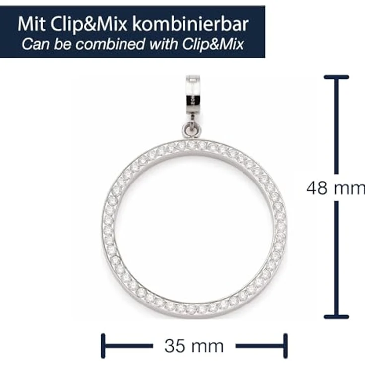 JEWELS BY LEONARDO Clip & Mix Elin Ketten-Anhänger, silberfarbener Edelstahl mit Zirkonia-Steinchen, Clip M (4,8 mm Ø), Schmuck Geschenk für Frauen, 023600 – Bild 2