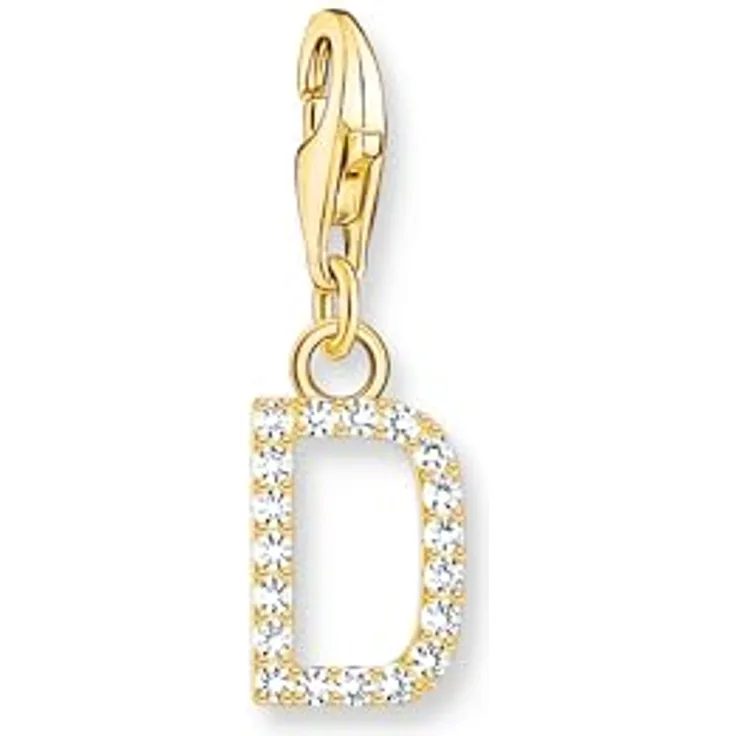 THOMAS SABO Charm-Anhänger Buchstabe D, vergoldet 750 Gelbgold, mit weißen Steinen, 925 Sterlingsilber