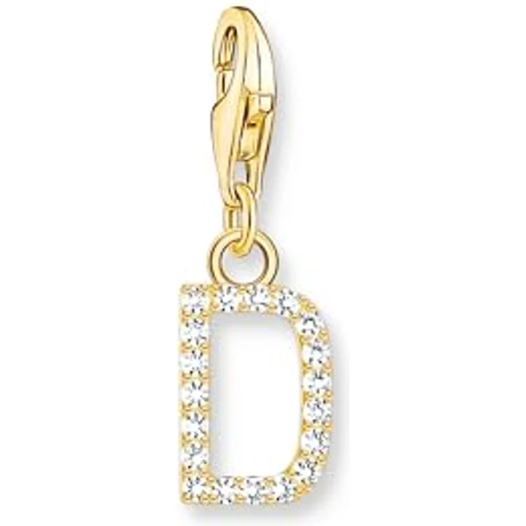 THOMAS SABO Charm-Anhänger Buchstabe D, vergoldet 750 Gelbgold, mit weißen Steinen, 925 Sterlingsilber – Bild 1
