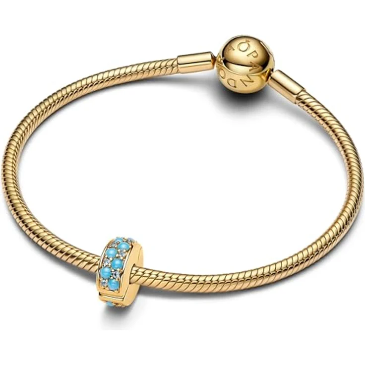 PANDORA Moments Aquablaues Clip-Charm aus 14 Karat Vergoldetem Sterling Silber mit eisblauen und capriblauen Kristallen, Kompatibel mit Moments Anhängern – Bild 3