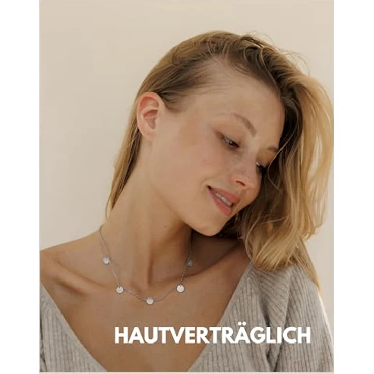GD GOOD.designs Kette mit Plättchen, 5 Coin Halskette in 18K Gold, Wasserfest und verstellbar, Damen Schmuck aus Edelstahl – Bild 2