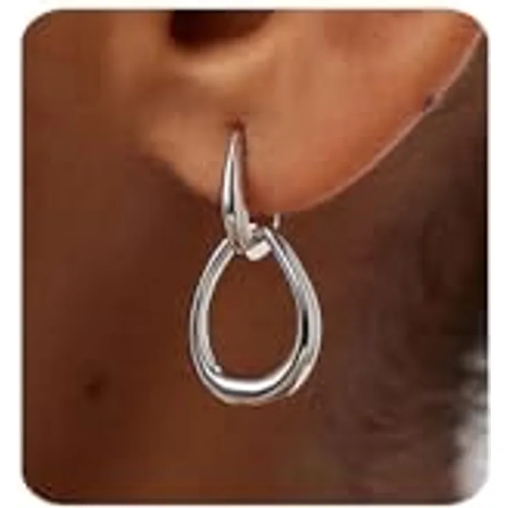 MUMREUES Ohrringe Silber 925, Hängende Creolen mit Zirkonia, Hypoallergenes Design, Wasserfest, Minimalistisch, 14 Karat vergoldet, Damen Schmuck