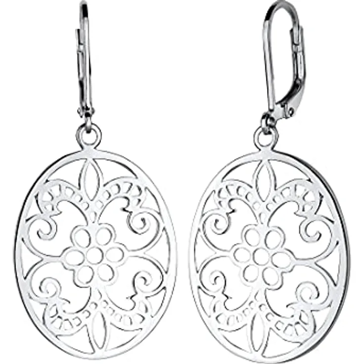 Elli Ohrhänger Ornament Floral, Damen Schmuck in 925 Sterling Silber, handgefertigt, anlaufgeschützt, hochglanzpoliert