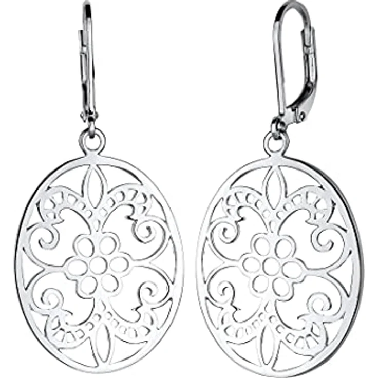 Elli Ohrhänger Ornament Floral, Damen Schmuck in 925 Sterling Silber, handgefertigt, anlaufgeschützt, hochglanzpoliert – Bild 1