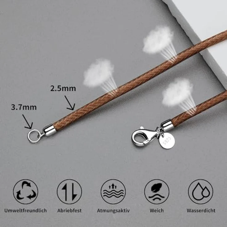 Viwind Lederkette 925 Silber Verschluss, geflochtenes Kunstleder, 2,5 mm breit, unisex, 45-60 cm wählbar, DIY Lederschnur (50 cm, Braun) – Bild 2