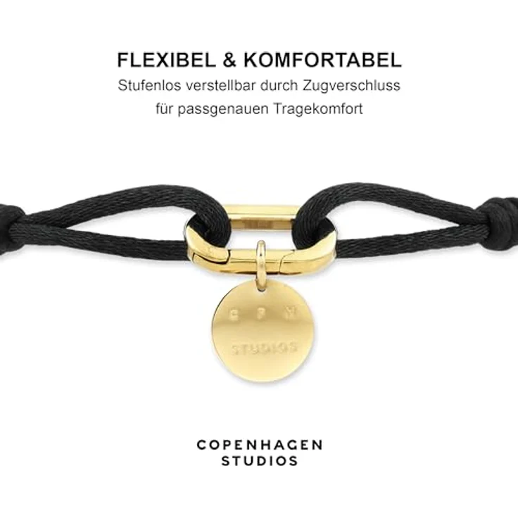 Copenhagen STUDIOS Fabric Link Bracelet, Damenarmband aus 14K vergoldetem Edelstahl mit grünem Stoffband und Karabiner-Charm, stufenlos verstellbar – Bild 4