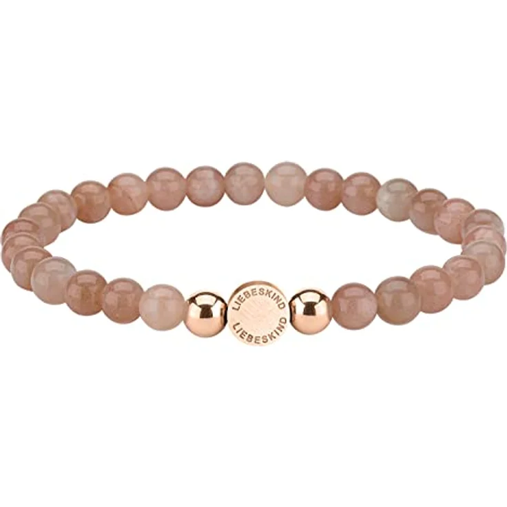 LIEBESKIND Berlin Pink Opal-Beadsarmband, flexibles Zugarmband mit rosévergoldetem Logotag, circa 18 cm – Bild 1