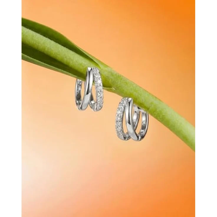 MUMREUES Huggie Creolen Ohrringe Damen, Silber Weißgold mit Zirkonia, hypoallergen, wasserfest, minimalistisches Design – Bild 5