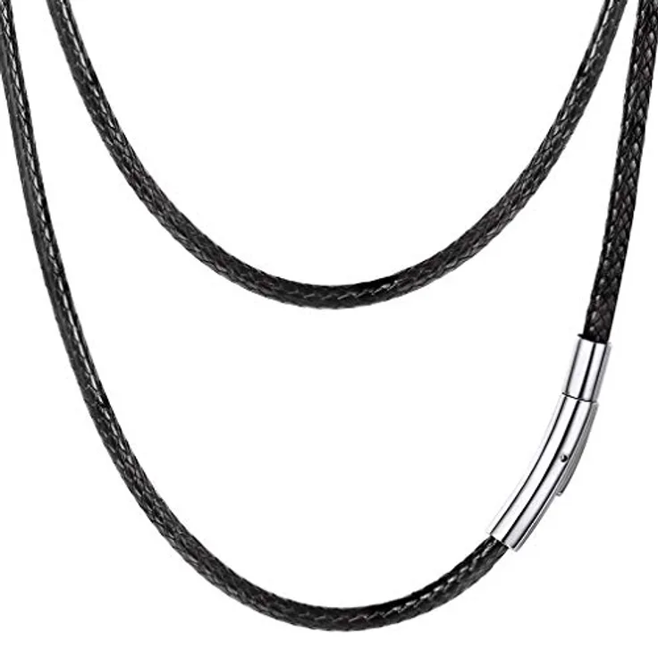 PROSTEEL Kunstleder Halskette/Armband, 3mm Schwarz geflochten, mit Edelstahlverschluss, 55cm/22 Zoll, für Damen und Herren