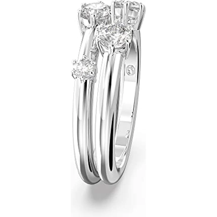 Swarovski Constella Ring-Set, Zwei Rhodinierte Damenringe mit Weißen Swarovski Kristallen – Bild 3