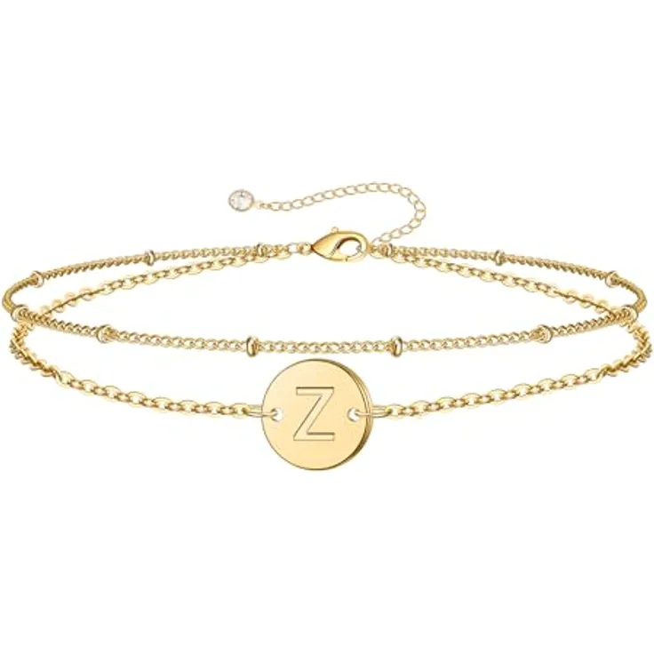 TINGN Gold Armband mit Buchstaben Z, Zierliche Mehrlagige Gliederkette, 18 Karat goldgefüllt, personalisierbares Damen-Schmuckstück, Geburtstagsgeschenk für Frauen