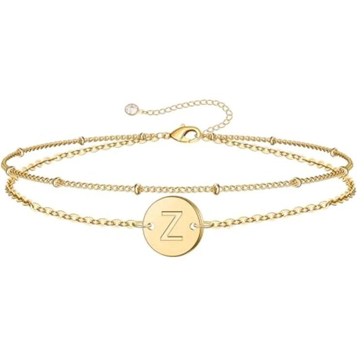TINGN Gold Armband mit Buchstaben Z, Zierliche Mehrlagige Gliederkette, 18 Karat goldgefüllt, personalisierbares Damen-Schmuckstück, Geburtstagsgeschenk für Frauen – Bild 1