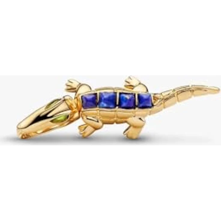 Pandora Charm-Einhänger 764624C01, Alligator, vergoldet mit Lapislazuli und grünem Kristall – Bild 2