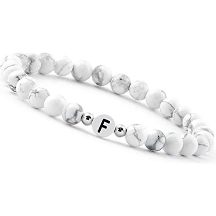 GD GOOD.designs Pärchen Armband mit Buchstaben F, Partnerarmband aus Howlith Perlen, individuell anpassbar, reißfest und wasserbeständig – Bild 1