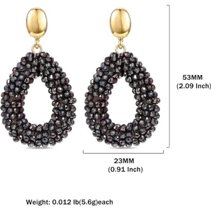 Joya Love Lila Porzellan Boho Ohrringe, facettierte Kristallperlen mit goldfarbenem Ovalanhänger, Statement-Design für Damen – Bild 4