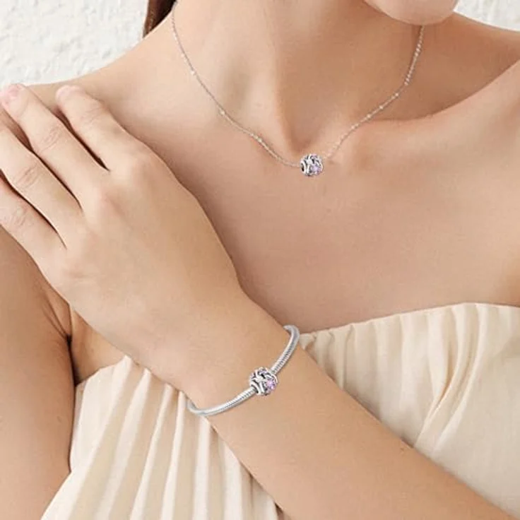 Ruaidhra Sterling Silber S925 Lilafarbenes Gänseblümchen Charm Anhänger für Armbänder, hypoallergen, Geschenkbox enthalten – Bild 4