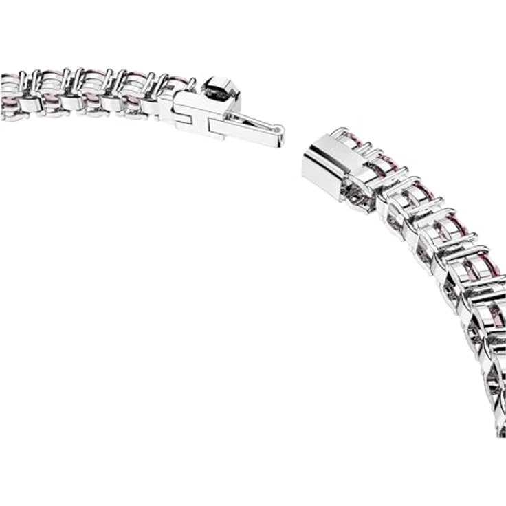 Swarovski Matrix Tennis Armband, Rundschliff, rosa, rhodiniert, mit violett-rosa Elementen – Bild 3
