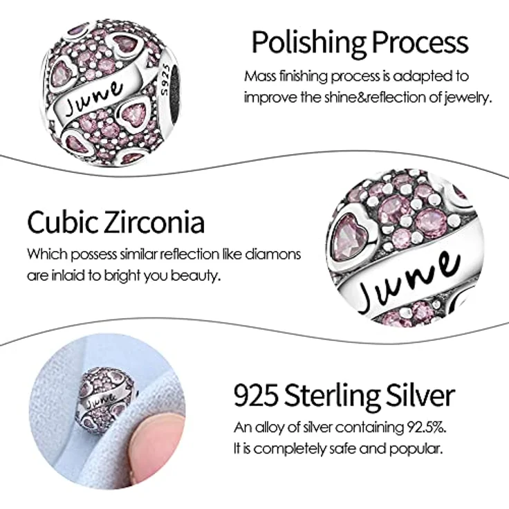 Pandach Damen Charm Anhänger Geburtsstein, 925 Sterling Silber, 12 Beads für Pandora Armband, kompatibel mit europäischen Armbändern und Halsketten – Bild 4