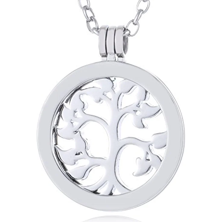 Morella Damen Halskette 70 cm Edelstahl mit Lebensbaum Amulett und Coin 33 mm, Silber im Schmuckbeutel – Bild 1