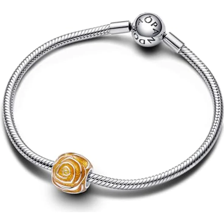 PANDORA Moments Gelbe Blühende Rose Charm, Sterling Silber mit glitzernder gelber Emaille, kompatibel mit Moments Armbändern, 793212C02 – Bild 3