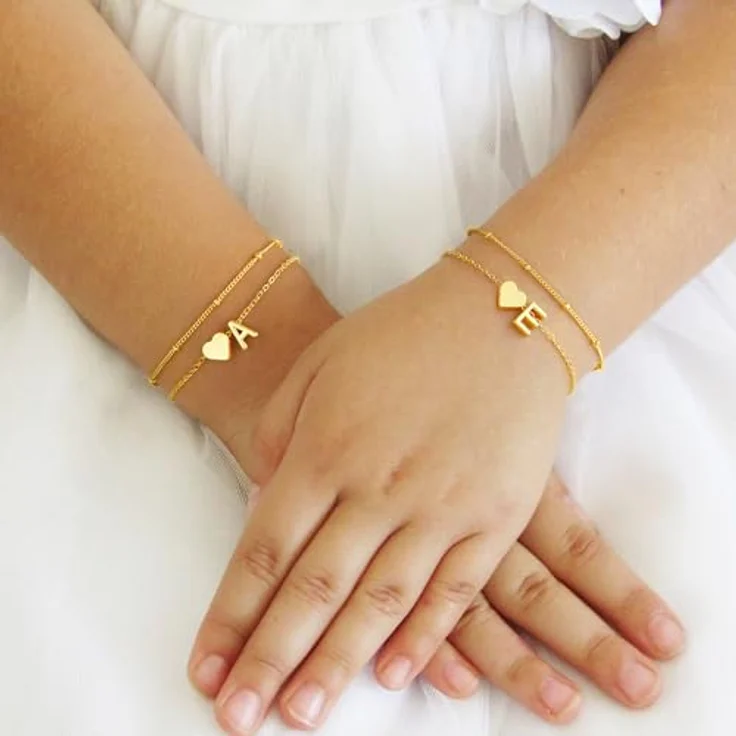 TINGN 14K Gold Vergoldetes Herz Armband für Damen, Personalisiertes Layered Armband mit Buchstaben P, Verstellbare Länge, Hypoallergen, Perfekt als Geschenk für Teenager und Frauen – Bild 5