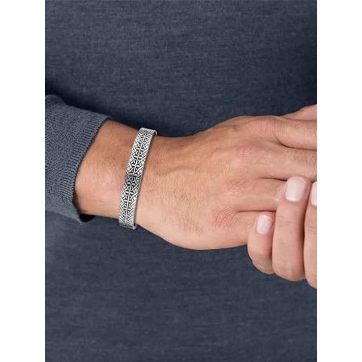 True Rebels Herren-Armspange Edelstahl silber/schwarz, Tribal-Muster, flexibel und anpassbar, Armumfang bis 22 cm – Bild 3