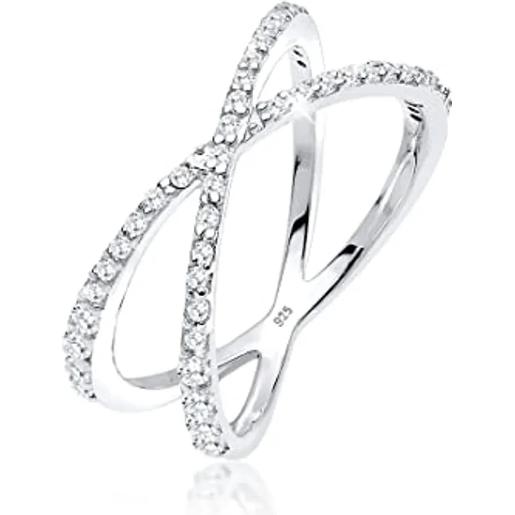 Elli Damenring Wickel X, 925 Sterling Silber mit Zirkonia Kristallen, handgefertigt